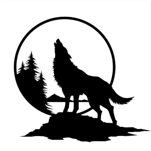 Howling Wolf Scene - Allwetter-Aufkleber, Vinyl-Aufkleber, Auto, Laptop, LKW, Werkzeugkasten, Fenster, Tumbler, Boot, Anhänger usw (Schwarz, 5x6)
