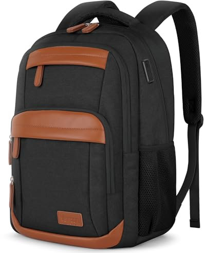 VSNOON Travel Laptop Backpack, 15.6 inch Work Bag School Laptop Bag with USB Charning Port, Water Resistant Laptop Rucksack for Men Women, Lightweight Business Backpack Mens, Gift, Black Brown