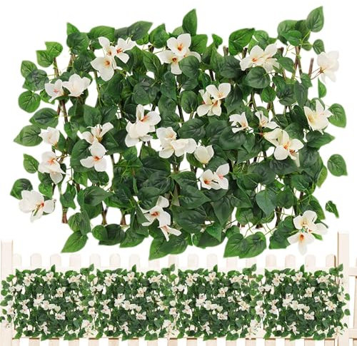Clôture Rétractable En Bois, Mur Végétal Artificiel Tapis Gazon Artificiel, Haie Artificielle, Cloture Jardin Exterieur Écran De Treillis De Jardin Pour Décoration Intérieure Et Extérieure Blanc