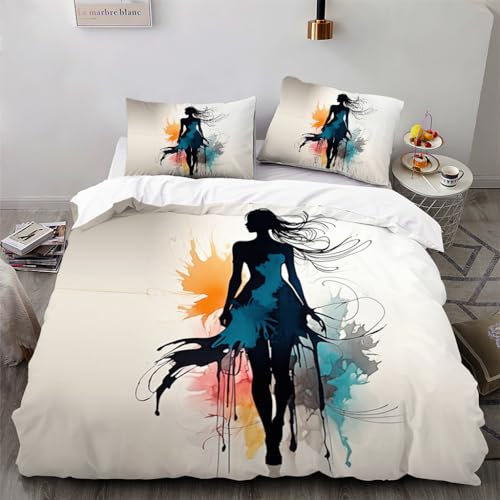 Ruiqieor Bettwäsche 135x200cm,Modellfigur Silhouette Motiv Bettwäsche Premium Atmungsaktive Angenehme Bettbezüge, Erwachsene Kinder 3teilig Bettbezug + 2 Kissenbezug(#7)