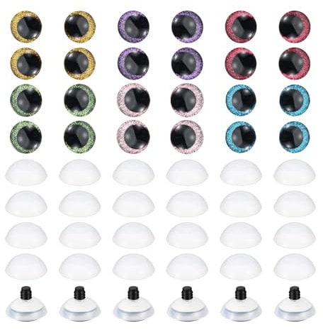PATIKIL 30mm Flash Safety Eyes, 24 Pcs Doll Realistic Colorful Crocheting Safety Eyes for Decor Crochet Accessories Dolls Craft, Mixed Colors