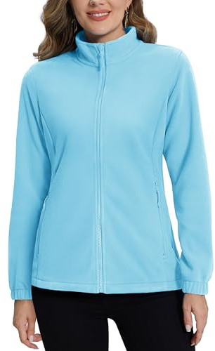TACVASEN Giacca in Pile Donna per Escursionismo Invernale con Cerniera Integrale Giacca Outdoor Giubbotto da Jogging Leggera Donna Azzurro Acqua, S