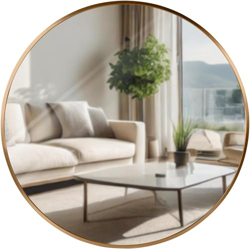 CLP Wandspiegel Elsie I Runder Spiegel in unterschiedlichen Größen I Rahmentiefe 3 cm, ideal für Wohnzimmer, Schlafzimmer oder Bad | Farbe Gold matt Größe L