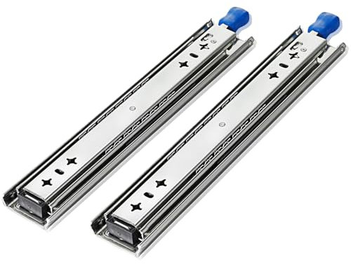 Gleitschiene, Schwerlastschienen, 3-Teiliger Vollauszug, Kugellager, Seitliche Montage, 1 Paar (2 Stück) Schubladenführungen mit Sanftem Schließmechanismus für Schränke, Kleiderschränke, Kommoden, Küc