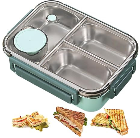 Lonchera de acero inoxidable para niños, 3 compartimentos, lonchera para adultos, lonchera portátil para niños, escuela, adultos, trabajo, campamento