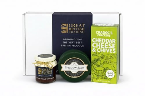 Gluten Free Hamper for one with Cradoc's Cheddar Cheese and Chives Crackers (80g), Meadow Sage Cheddar (200g) & Great British Trading Chutney from GREAT BRITISH TRADING LIMITED