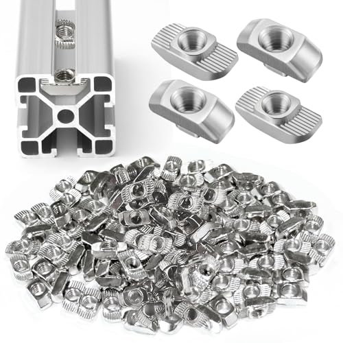 100 Piezas Tuercas M5 Para Slot v 2020, M5 Tuercas de T-Ranura,Tuerca Martillo Ranura T6 para Ranura de Extrusión Perfil Aluminio Estándar de Serie 20,Europeo Niquelado,Fijaciones de Acero al Carbono