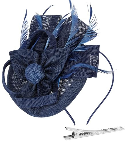 Alaoo Fascinator Hüte für Damen, Damen Fascinators Hut, Pillbox Hut mit Schleier Stirnband für Hochzeit Tea Party Mesh Blume Cocktail Party (Farbe: 04-Marineblau)