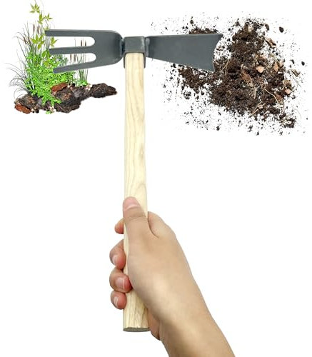 OHYER Zappa Doppia Tridente per Dissodare Zappa da Giardino allentamento Cortile Agricoltura Zappa da Giardino per Erbacce Utensile da Giardino Piantando Il Trapianto (M Zappetta a doppio uso)