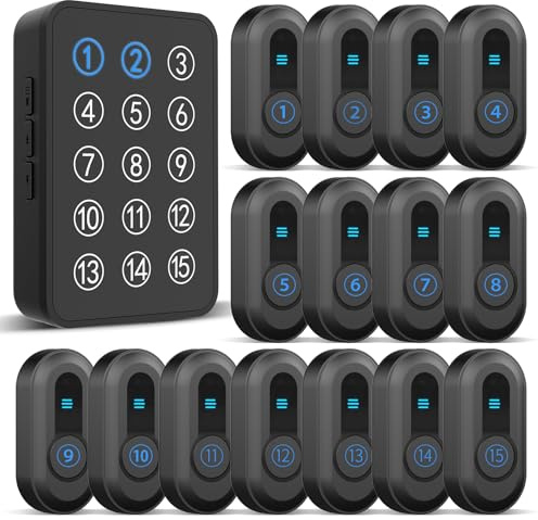 Wireless Panic Button (15 Waterproof Call Button & 1 Receiver) | 500Ft Range with LED Number Display for Elderly
