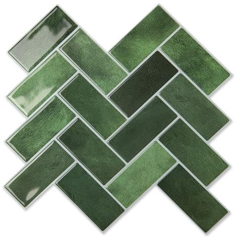 Art3d Piastrelle adesive da parete 3D, per piastrelle, a spina di pesce, per cucina, bagno, mattoni, impermeabile, verde, aggiornamento più spesso