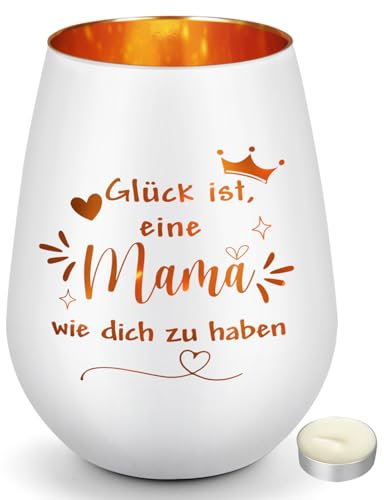 CadeauJoie Geschenke für Mama, Windlicht aus Glas Geburtstagsgeschenk für Mama, Lavendel Flammenduftkerze Geburtstag für Frau Oma Mutter Muttertagsgeschenk