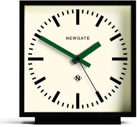 NEWGATE® Amp Schreibtisch Uhr | Quadratische bahnhofsuhr Design | Schwarzes gehäuse mit grünen zeigern | Moderner Stil für Schreibtisch, tischplatte, kaminsims, Regal oder nachttisch