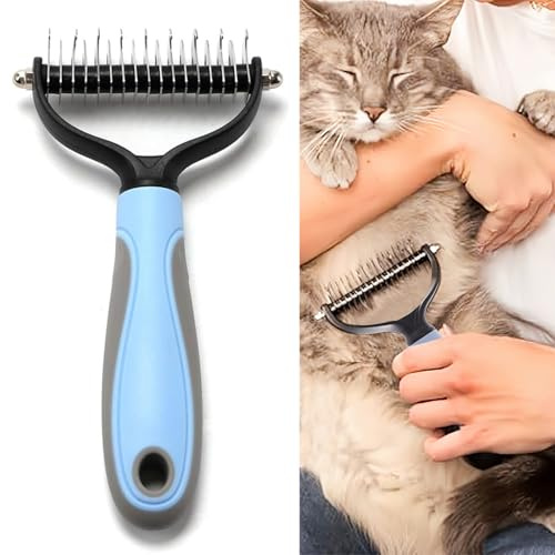 2 In 1 Dematting Comb for Dogs-Pet Grooming Tool,Double Sided Dematting Comb - Undercoat Rake Deshedding Tool, Cat Matted Fur Remover for Pets Dogs and Cats with Long Hair （BLue）
