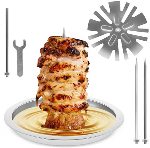 Vertical Meat Skewer Stainless Steel BBQ Vertical Skewer Kebab Spike Pan Gyros Skewers Plate Grill Rack Barbecue Spit Skewers Grill Kebab Spike for Whole Chicken Fish Sausage Steak