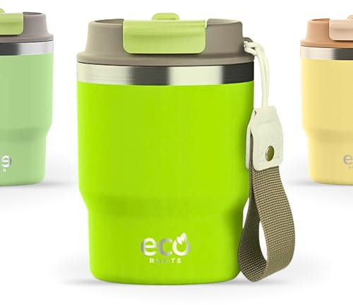 ECOROOTS Evergreen - Thermo Durable 360 ml | Gobelet Isotherme Sans BPA | Tasse Anti-fuite avec Paille pour Café, Eau, Thé ou Boissons Fraîches | Idéale pour Boissons Chaudes et Froides (VERT NÉON)