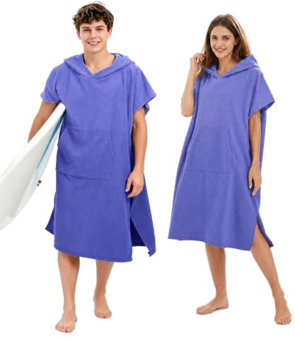 Abahub Surf Poncho Herren Damen Badeponcho für Erwachsene mit Kapuze S | Schnell Trocknender Handtuch Poncho Umkleide-Bademantel Mikrofaser zum Surfen Strand, Schwimmen in Sommer Kleidlänge 83cm