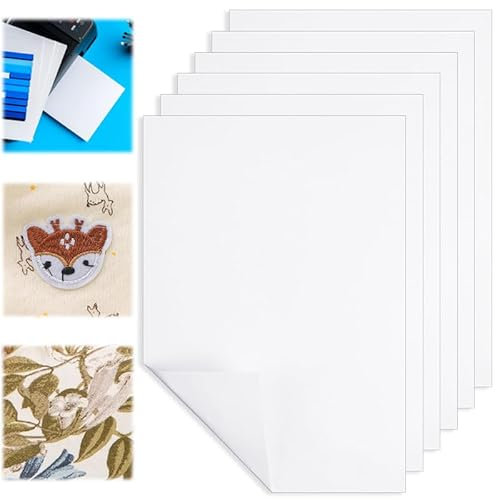 6pcs A4 (30x21cm) Selbstklebendes Wasserlösliches Stickvlies Zum Bedrucken Bedruckbares Stickpapier Mittleres Gewich für Drucken Oder Zeichnen Stickvorlagen Wasserlöslich Hand Maschinenstickerei