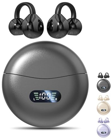 Jacuate Auricolari a clip, senza fili, Bluetooth 5.4, con microfono e batteria 60H, impermeabili, per sport, corsa, orecchie piccole e occhiali, allenamenti