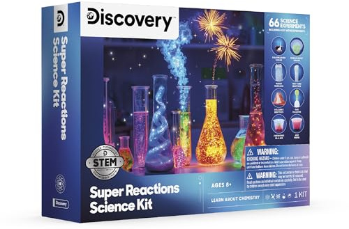 Discovery™ Super Reactions Science Kit – 66 Experiments STEM Lab for Kids| Includes Chemistry Tools, Volcano Mold, Slime, Reactions & Explosions|Educational Learning Toy|DIY Activity Set Gift| Ages 8+