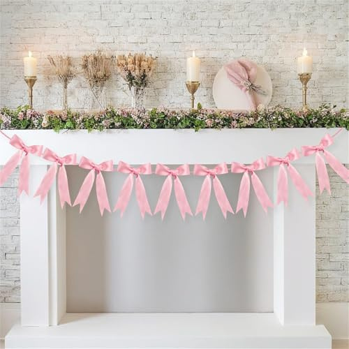 Schleifen Girlande Rosa, 1 Stück Schleife Geburtstag Banner, Party Deko Rosa Schleifen, Schleifendekorationen für Mädchen und Frauen, Babyparty, Geburtstagsfeier, Junggesellenabschied