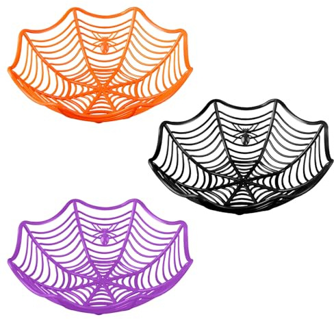 Fogcosy 3 Pcs Large Halloween Plastic Spiders Web Baskets - Trick or Treat Hand Grabbing Candy Holder Bowls for Halloween Themed Party Supplies Decoration