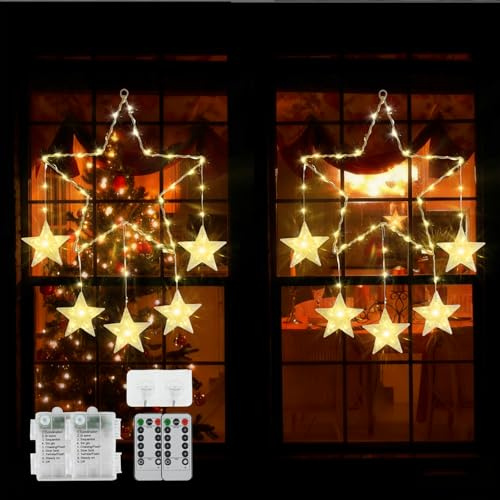 PATEMZON Stern Fensterdeko Weihnachten Beleuchtet, 2 Stück LED Weihnachtsdeko Beleuchtet, Ramadan Deko Lichter, 8 Modi Fenster Lichter Batteriebetrieben, Weihnachtsbeleuchtung für Innen Dekoration
