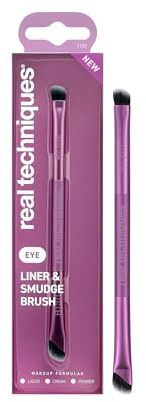 Real Techniques Liner & Smudge Brush, Dual-Ended Eye Brush for Eyeliner, Eyeshadow & Smoky Eye Blending, Precision Detail Makeup Brush with Soft Bristles, Cruelty-Free, 1 Count