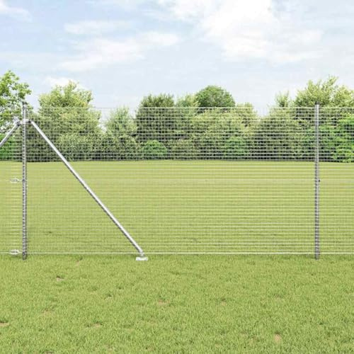 Sichtschutzzaun Katzennetz,Zaun mit Pfosten Silber 1,4 x 25 m Stahl,Steckzaun für Garten Balkon und Terrasse