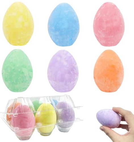 6er Set Ostereier Straßenkreide für Kinder, Bunte Eiförmige Tafelkreide mit Eierkarton, Waschbare & Staubfreie Ostern Straßenmalkreide, Malkreide für Ostereiersuche, Ostern Deko & Malen im Freien