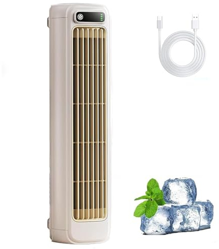 Cooling Ace, Portable Air Conditioner Fan,Quiet Cooling Fan with 3 Speed,LED Touch Screen,USB Charging,No Drilling Wall Mounted Electric Fan,Small Desktop Fan for Office,Bedroom,Kitchen,Travel (Beige)