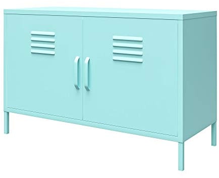 Cache Metall-Spindschrank Mint, 100 x 40 x 64 cm, Akzentschrank mit 2 Türen und 2 Regalböden, Metallschrank im Spind-Design für Wohnzimmer, Flur und Büro