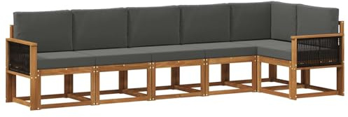 vidaXL Outdoor-Sofagarnitur 6 pcs Natur und Anthrazit Polyester, Garten, modernes, wetterfestes Ecksofa, Sitzgelegenheit für draußen, Terrassenmöbel, entspannendes Set