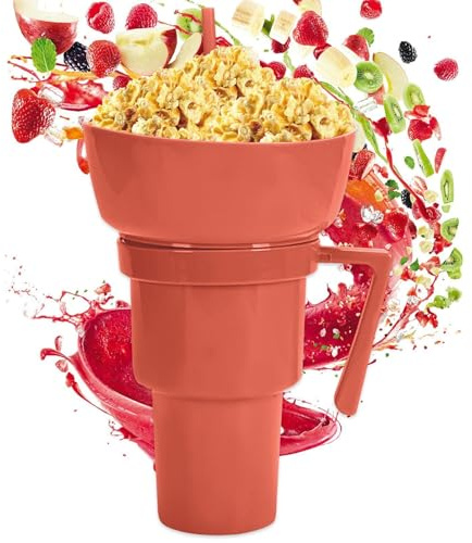 Drink and Snack Cup Leakproof Portable Tots Children Adults Holder | Beverage Cup with Snack Bowl on Top for Little Children School Picnic Camping Beach Movie Night Outdoor Travel Party