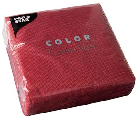 Papstar 1 Karton = 12x100 Servietten, 1-lagig 1/4-Falz 33 cm x 33 cm bordeaux 12322