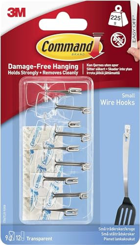 Command Clear Wire Hanger Hook, Value Pack of 9 Hooks and 12 Adhesive Strips, Transparent - Damage Free Hanging - Holds up to 225 gm