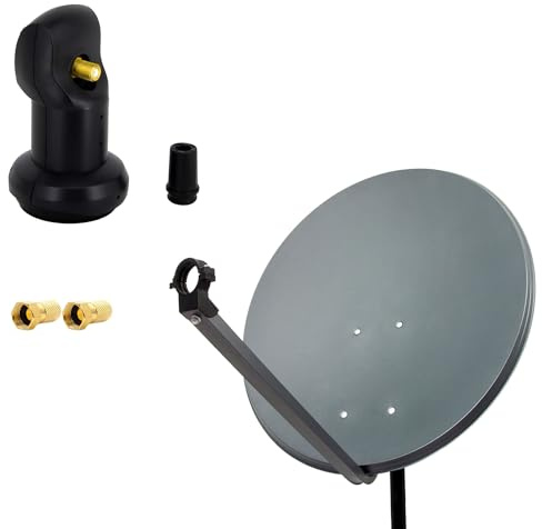 PremiumX Satelliten-Komplettanlage 60cm Satellitenschüssel Aluminium Anthrazit Satellitenantenne SAT Single LNB 2X F-Stecker