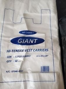 GIANT Extra Large Vest Plastic Carrier Bags Strong 22Micron 16x24x30 (200)