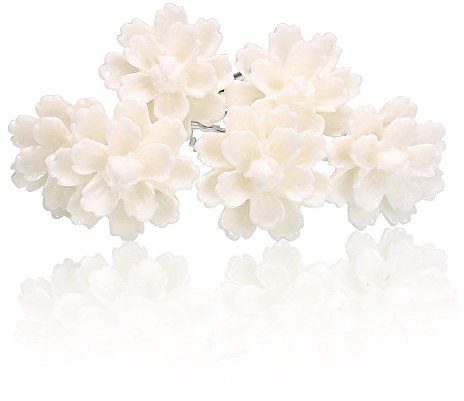 Autiga Weiße Blumen Haarnadeln Lotus Blüte Hochzeit Braut Haarschmuck Blumenhaarnadel Kommunion Haarpins Brautschmuck Duttnadeln weiß 12er Set