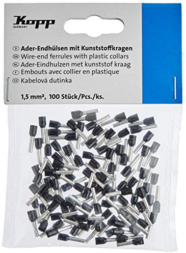 Kopp 354410090 Ader-Endhülsen mit Kunststoffkragen, 100 Stück, 1.5 mm², schwarz