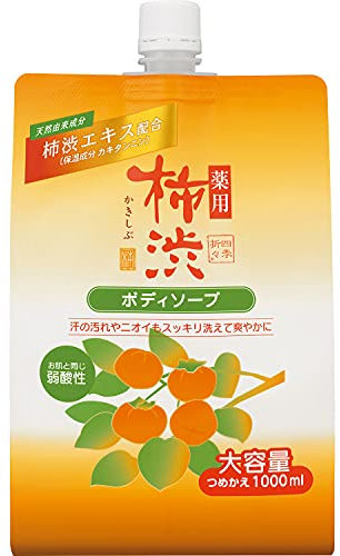 Japanese Shower Gel with Persimmon Tannin and Hyaluronic Acid, Moisturising and Antibacterial, Low Acid, Removes Unpleasant Body Odours, Eco Refill 1000 ml, Made in Japan