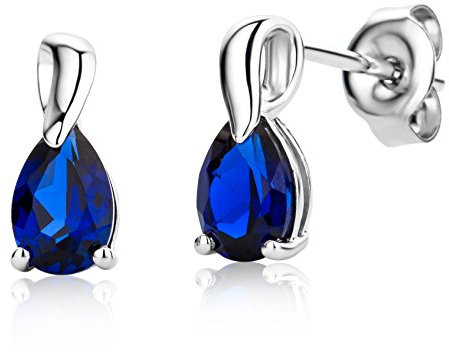 Miore Ohrringe Damen tropfen Ohrhänger mit Edelstein/Geburtsstein Saphir in blau aus Weißgold 9 Karat / 375 Gold, Ohrschmuck