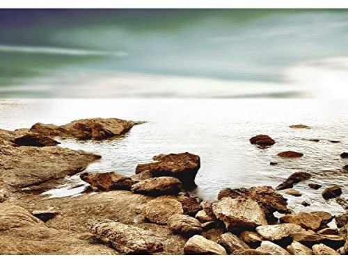 Runa Art Papel tapiz fotográfico 396 x 280 cm Playa y mar | Lana Decoración De Pared Sala Cuarto | Fabricación alemana | marron gris 9007012a