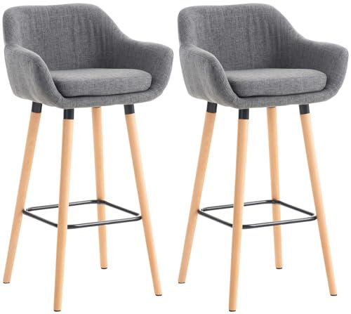 CLP 2er Set Barhocker Grant I Thekenhocker Mit Stoff-Bezug I Buchenholz-Gestell, Farbe:hellgrau