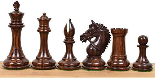 RoyalChessMall -4.2 Seltenes amerikanisches Staunton Luxus-Schachfiguren-Set - dreifach gewichtetes Rosenholz