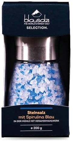 Küper Selection Blausalz Gewürzmühle - 200 g Salzmühle - grobes Salz zum Würzen und Verfeinern – blaues Steinsalz aus Deutschland
