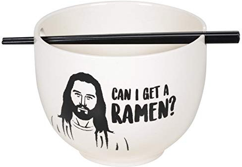 Enesco 6005714 Our Name is Mud Jesus Can I Get a Ramen Bowl and Chopsticks Set, 5.25 Inch, Black and White