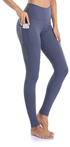 Vimbloom High Waist Figurformende Damen Sporthose, Blickdichte Sport Leggings - Lange Sportleggins Yogahosen mit Taschen VI263(Grau Blau,M)