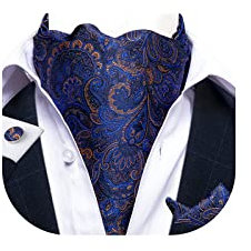 DiBanGu Krawatten für Herren, kariert, Paisleymuster, Schal, Krawatte mit Einstecktuch, Manschettenknöpfe, Hochzeit, Party, 04-Marineblau, Einheitsgröße