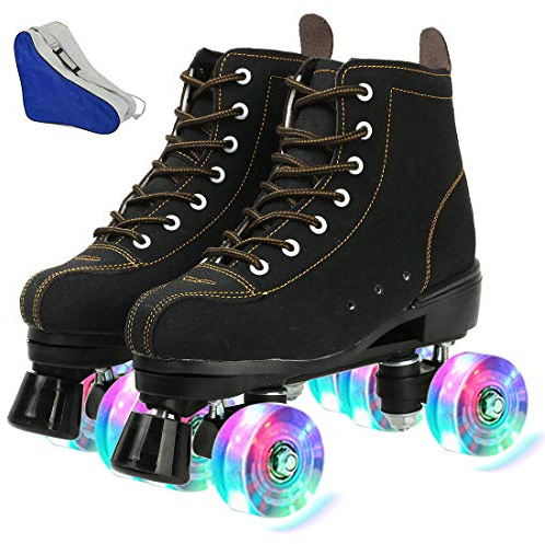wilverz Roller Skates Double Row Skates Adjustable Four-Wheel Roller Skates for Outdoor, Size 4.5/5.5/6.5/7/7.5/8/8.5/9.5/10.5 (Black flash wheel,41=UK: 7.5)